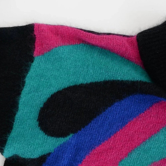 Vintage Braemar by Jeremy Scott Black &  Neon 58% Silk 10% Angora Sweater L - Picture 11 of 12